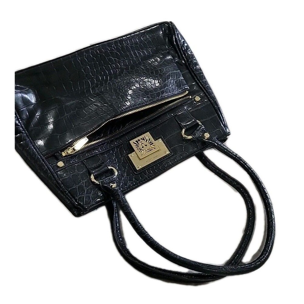 Anne Klein Black Faux Leather Embossed Crocodile Black Shoulder Bag Purse EUC